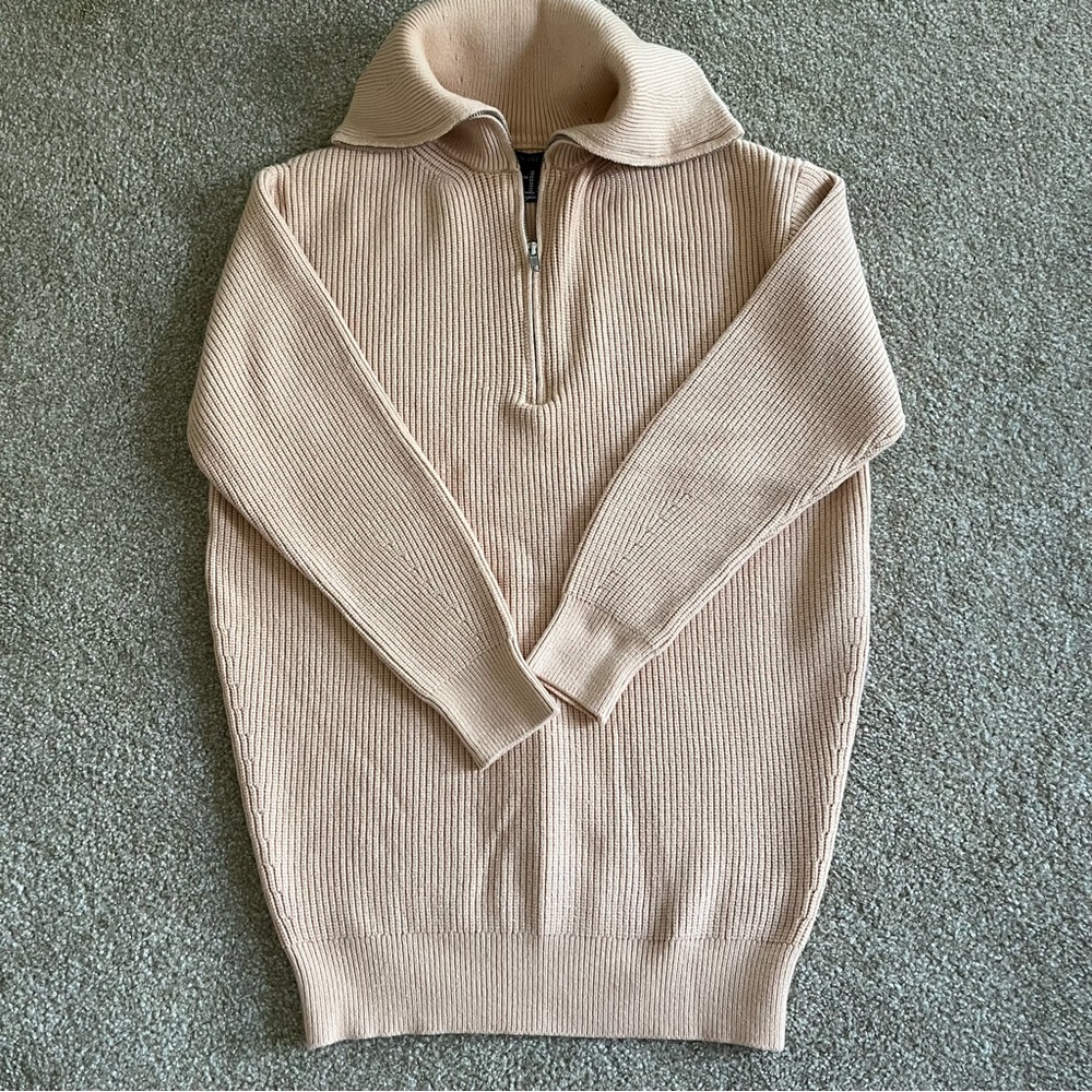 Forever 21 Womens Cream Zip-Up Collar Sweater